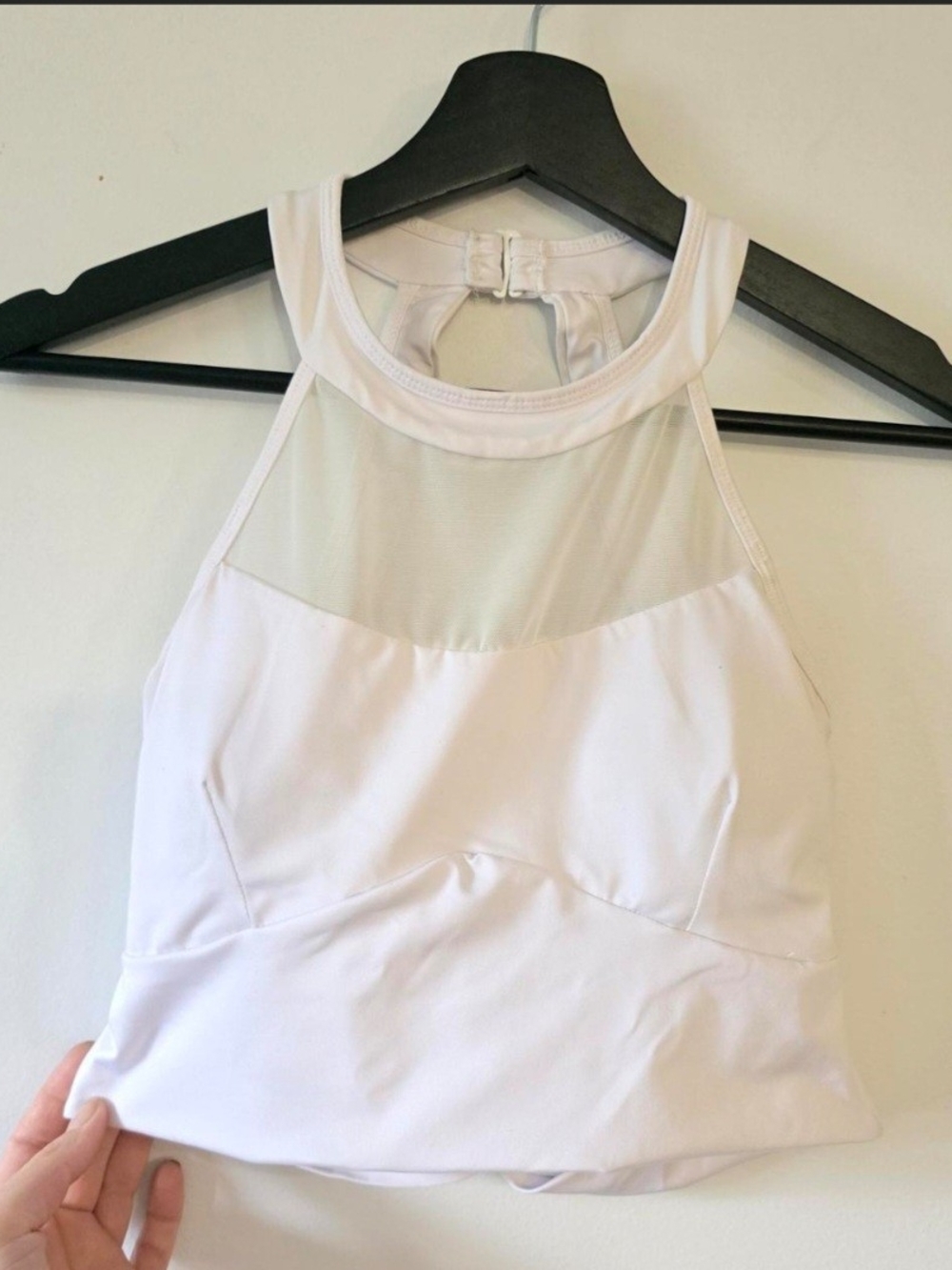 SHEIN White High Neck Mesh-Panel Crop Top